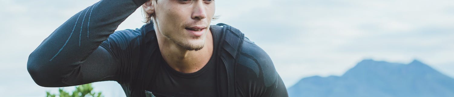 Man med GoPro på huvudet Man med GoPro på huvudet